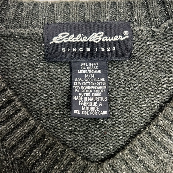 Eddie Bauer wool blend fair isle gray ivory long sleeve v-neck pullover men's M - Picture 4 of 7